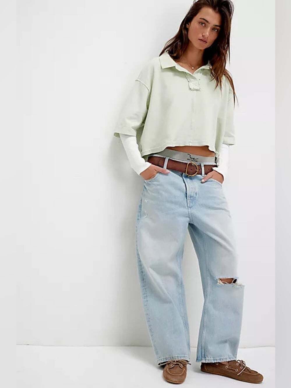 We The Free Deep Trance Dropped Boyfriend Jeans Denim Size 27 Ripped Knee